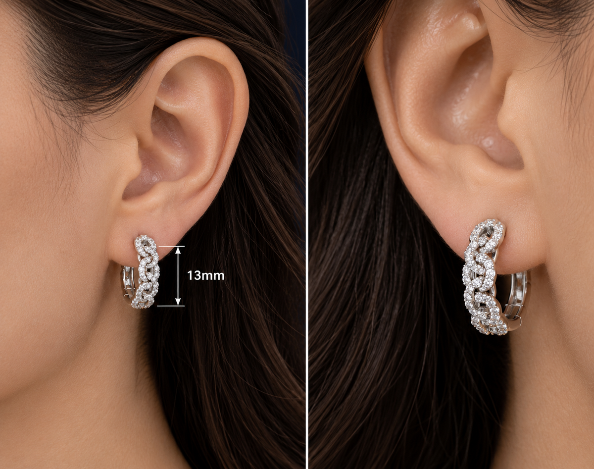 Real Diamond Huggie Hoop Earrings 9ct White Gold 13mm 0.28ctw Mined Diamonds