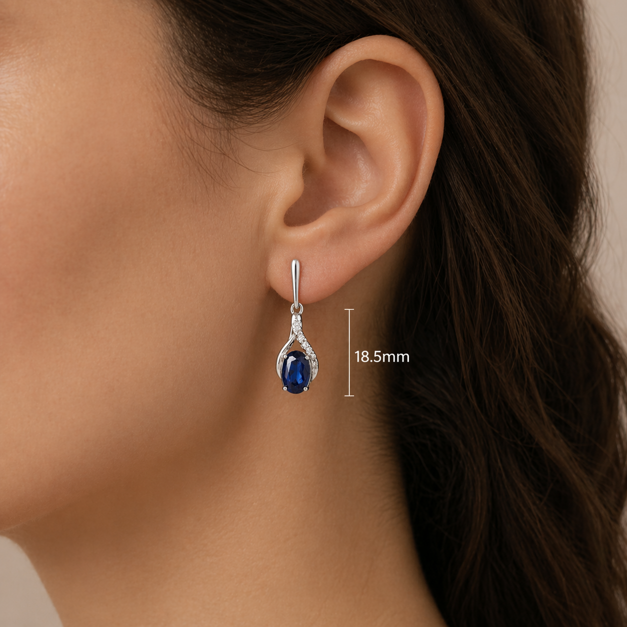 Natural Sapphire and Diamond Earrings Solid 9ct White Gold Drops Hallmarked
