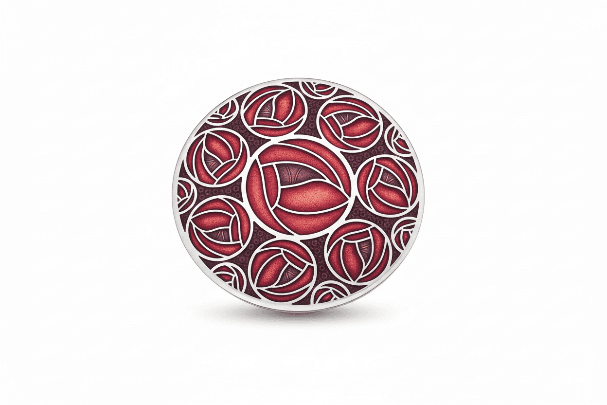 Mackintosh Red Roses Brooch Silver Plated Brand New Gift Packaging