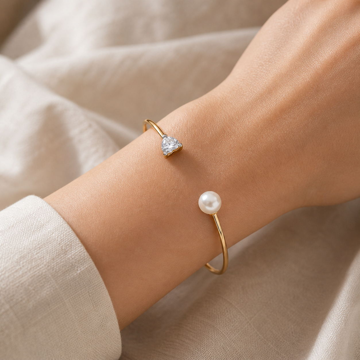 Ladies 18ct Gold Pearl Torque Bangle on Sterling Silver 925 Hallmark Bracelet