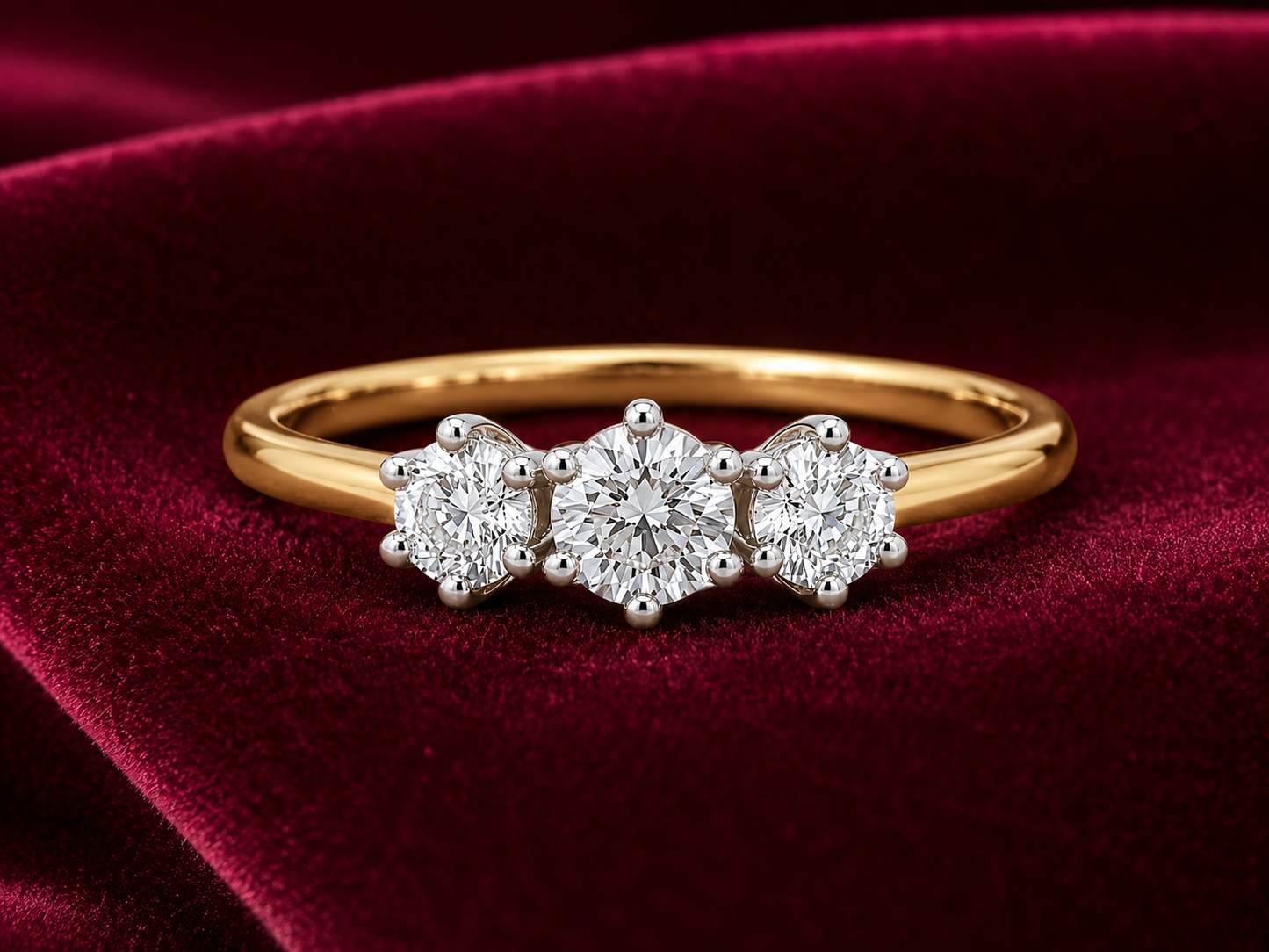 18ct Gold Three Stone Trilogy Ring on Solid Sterling Silver 925 Size J-V