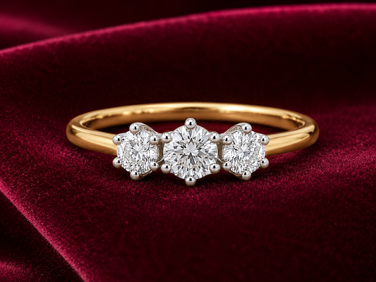 18ct Gold Three Stone Trilogy Ring on Solid Sterling Silver 925 Size J-V