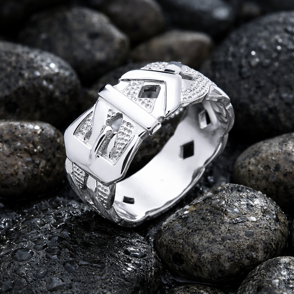 Mens Woven Buckle Ring Solid Sterling Silver Full Hallmark Size Q - Z+2