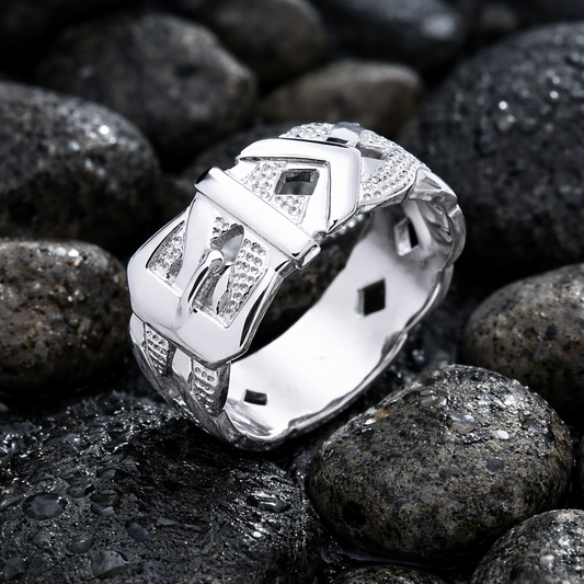 Mens Woven Buckle Ring Solid Sterling Silver Full Hallmark Size Q - Z+2