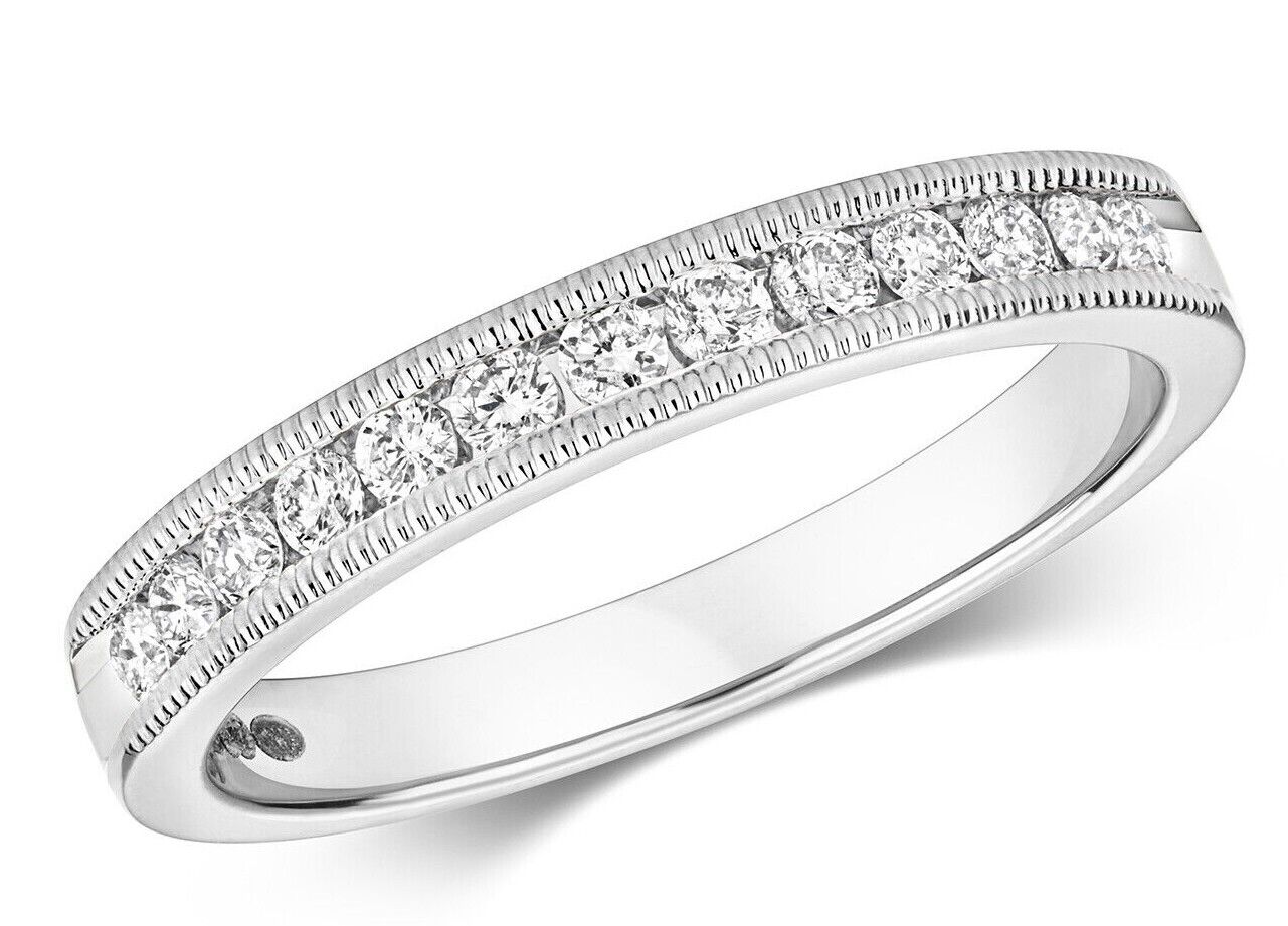 Real Diamond Millgrain Eternity Ring 9ct White Gold Anniversary Band Size J - Q