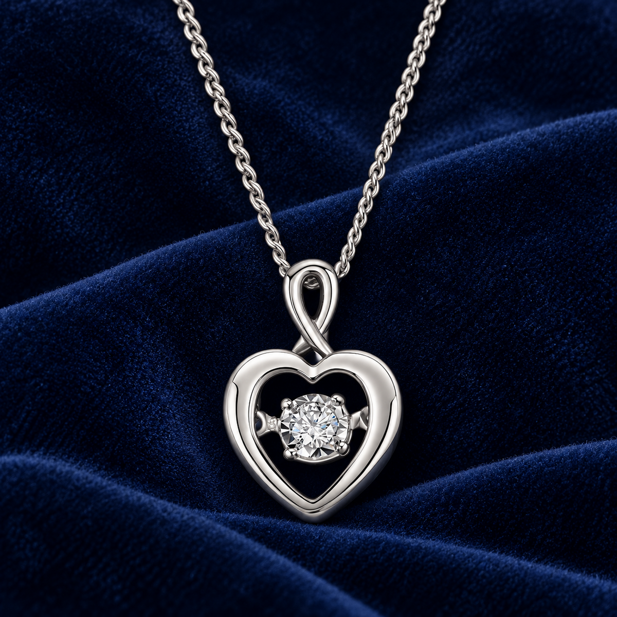 Dancing Diamond Heart Pendant 9ct White Gold 18" 45cm Real Genuine Diamond