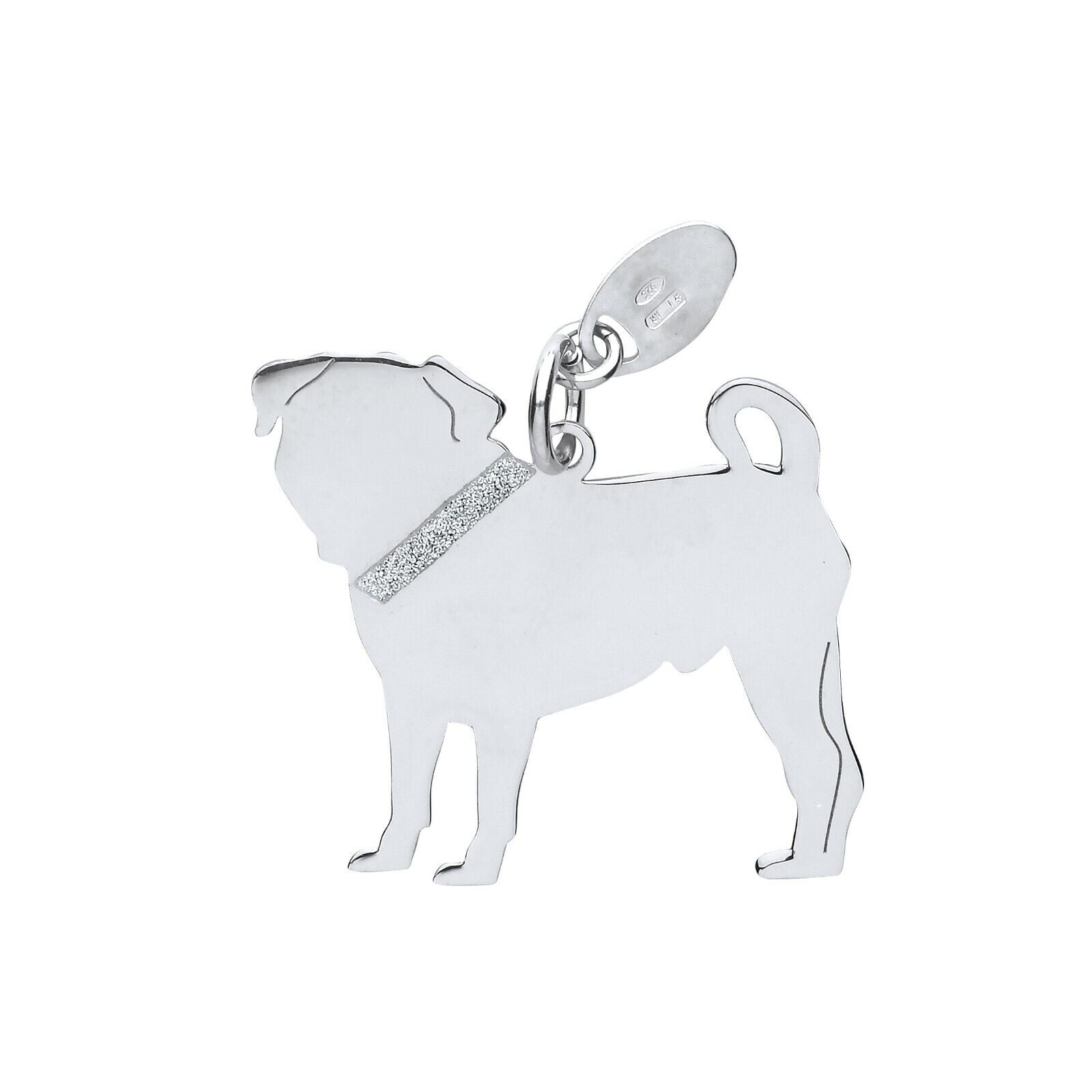 Silver Pug Dog Pendant Solid Silver 925 Hallmark Pet Jewellery 14-24" Chain