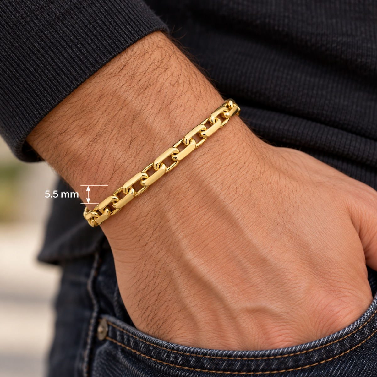 18ct Gold Men's Oval Belcher Chain Bracelet on Solid Silver Hallmarked 8" 20cm