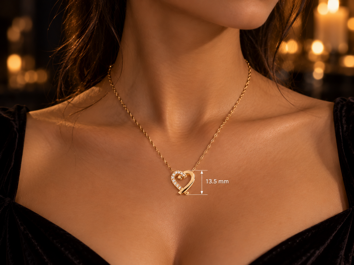 Elegant Diamond Heart Pendant Necklace 9ct Yellow Gold 18"  Love Jewellery Gift