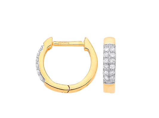 9ct Yellow Gold 0.18ct Diamond Huggie Hoop Earrings - 12mm