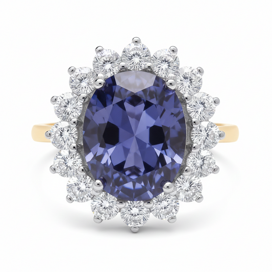 18ct Gold Large Tanzanite Ring Cluster on Sterling Silver 925 Hallmark Size K-S