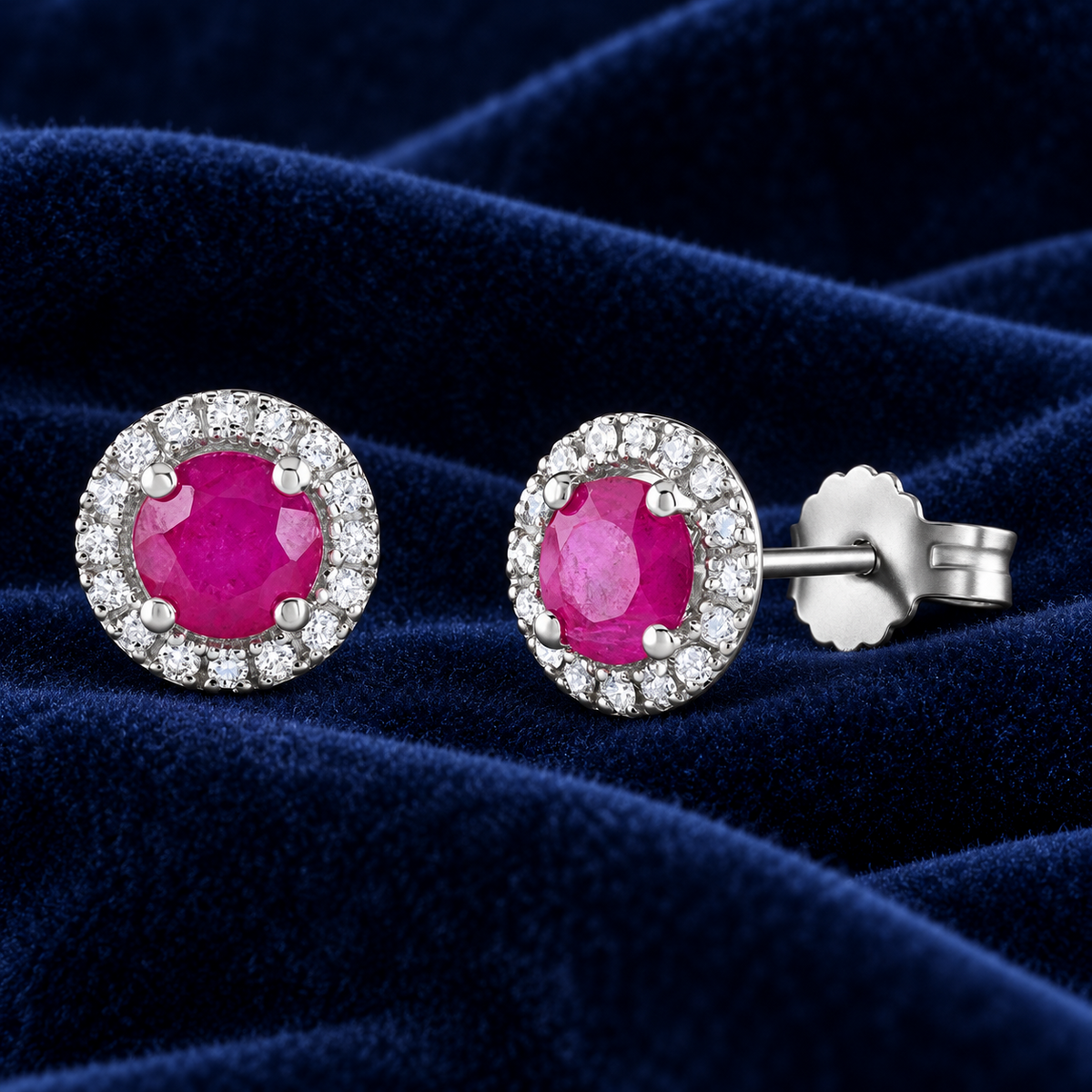 Ruby and Diamond Earrings 9ct White Gold 8.3mm Studs Real Mined Stones