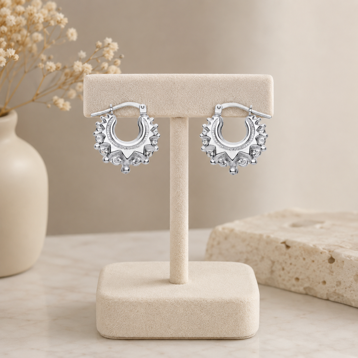 Sterling Silver Creole Hoop Earrings 17mm Diameter 925 Hallmark