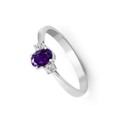 Real Tanzanite and Diamond Ring 18ct White Gold Three Stone Trilogy Stone Ring