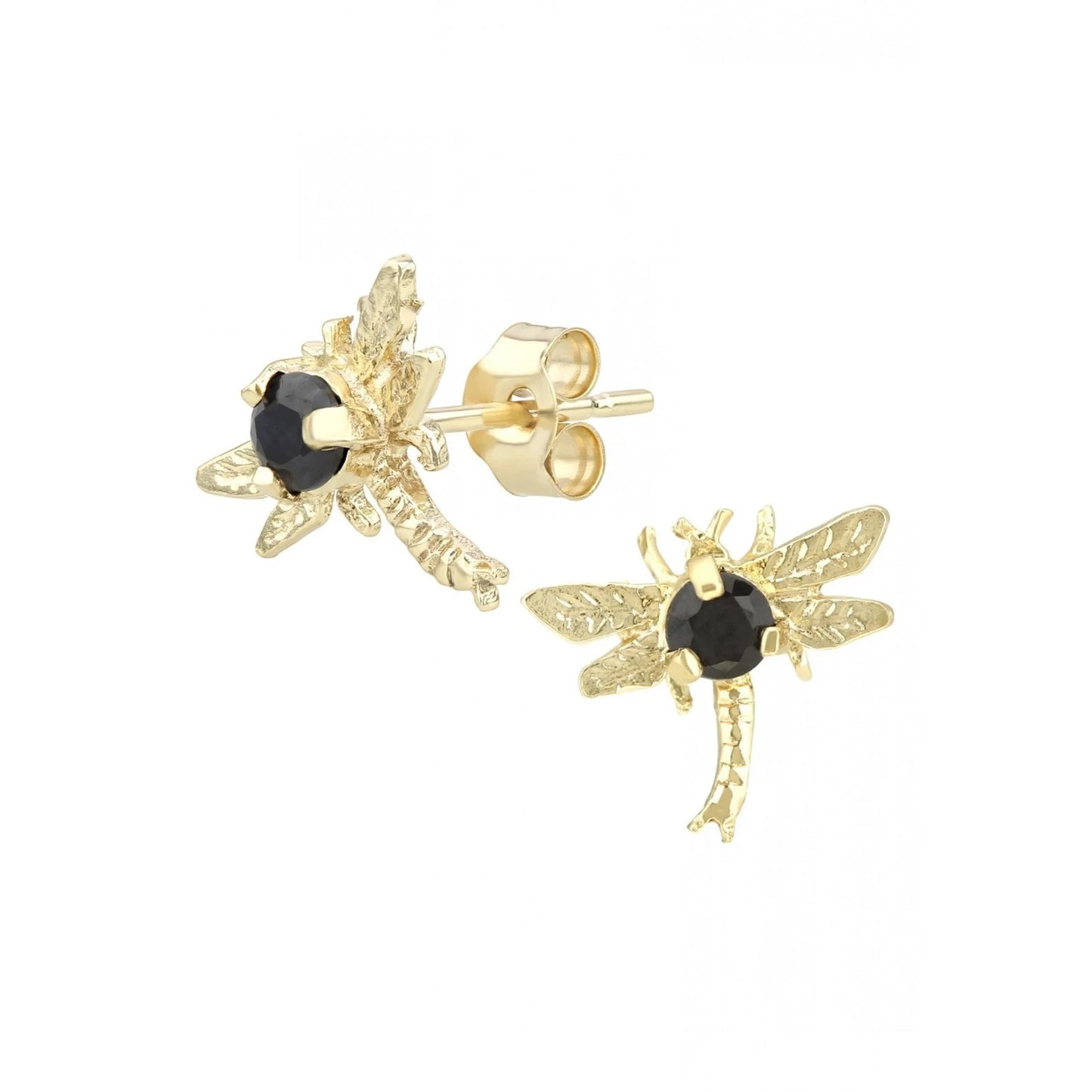 Natural Sapphire Dragonfly Stud Earrings 9ct Yellow Gold Hallmarked
