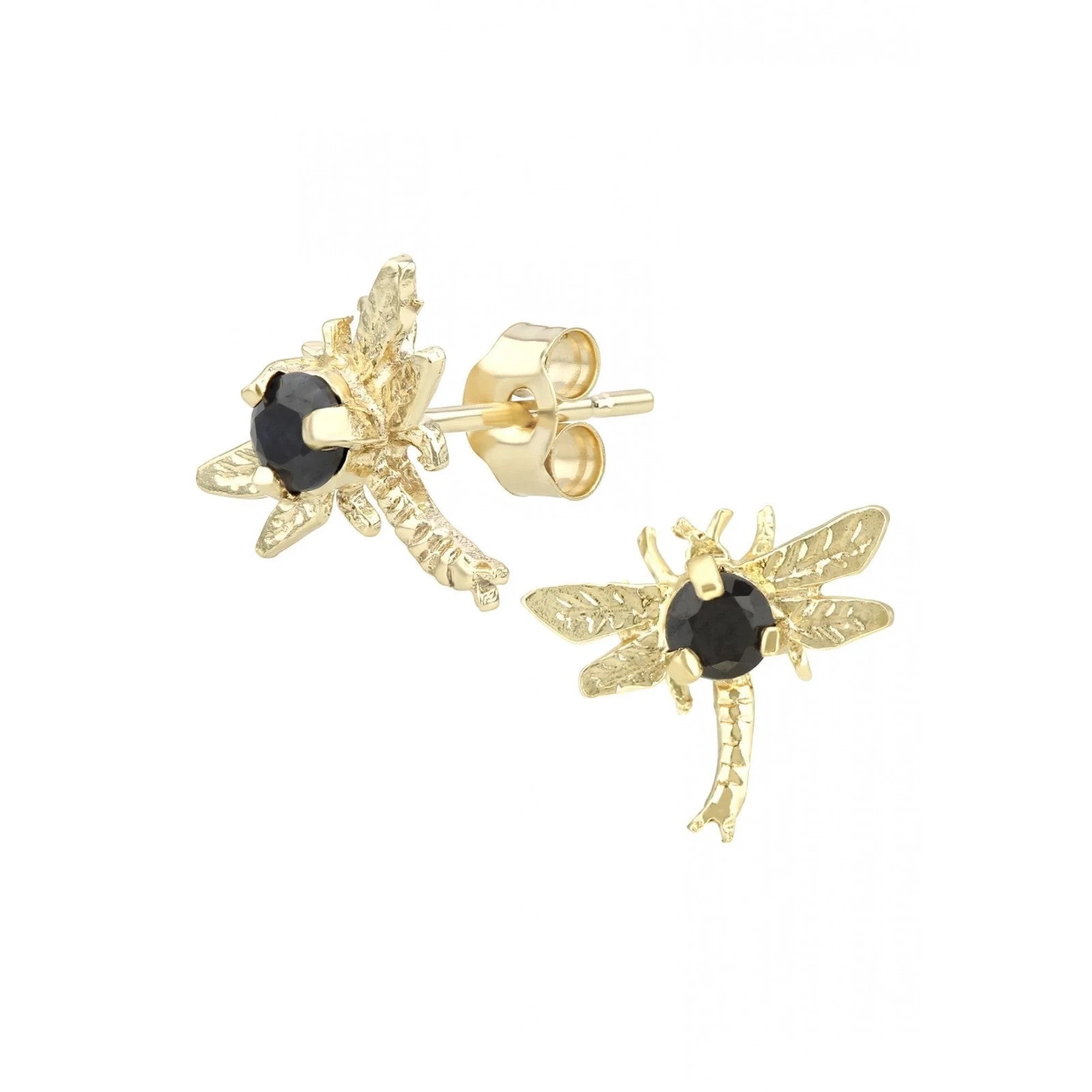 Natural Sapphire Dragonfly Stud Earrings 9ct Yellow Gold Hallmarked