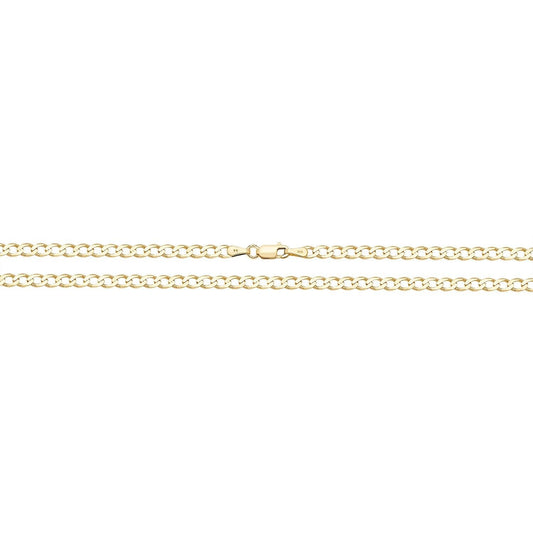 9ct Yellow Gold Curb Chain 24" Mens Gents 3mm Wide Hallmark British 7.40 Grams