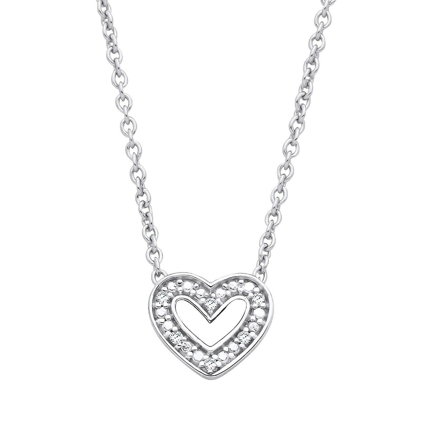 Natural Diamond Heart Necklace Solid Sterling Silver 16 - 18" Length