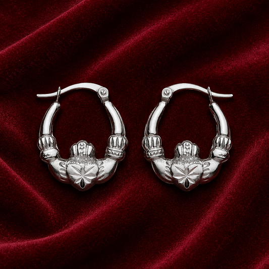 Sterling Silver Claddagh Creole Hoop Earrings 21mm 925 Hallmark