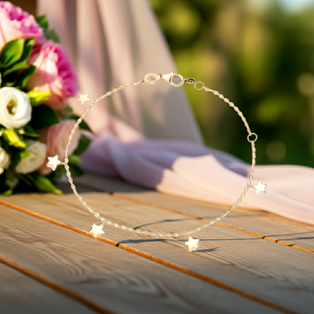 Star Ladies Bracelet 18ct Gold on Solid Sterling Silver 925 Hallmark  16 - 19cm