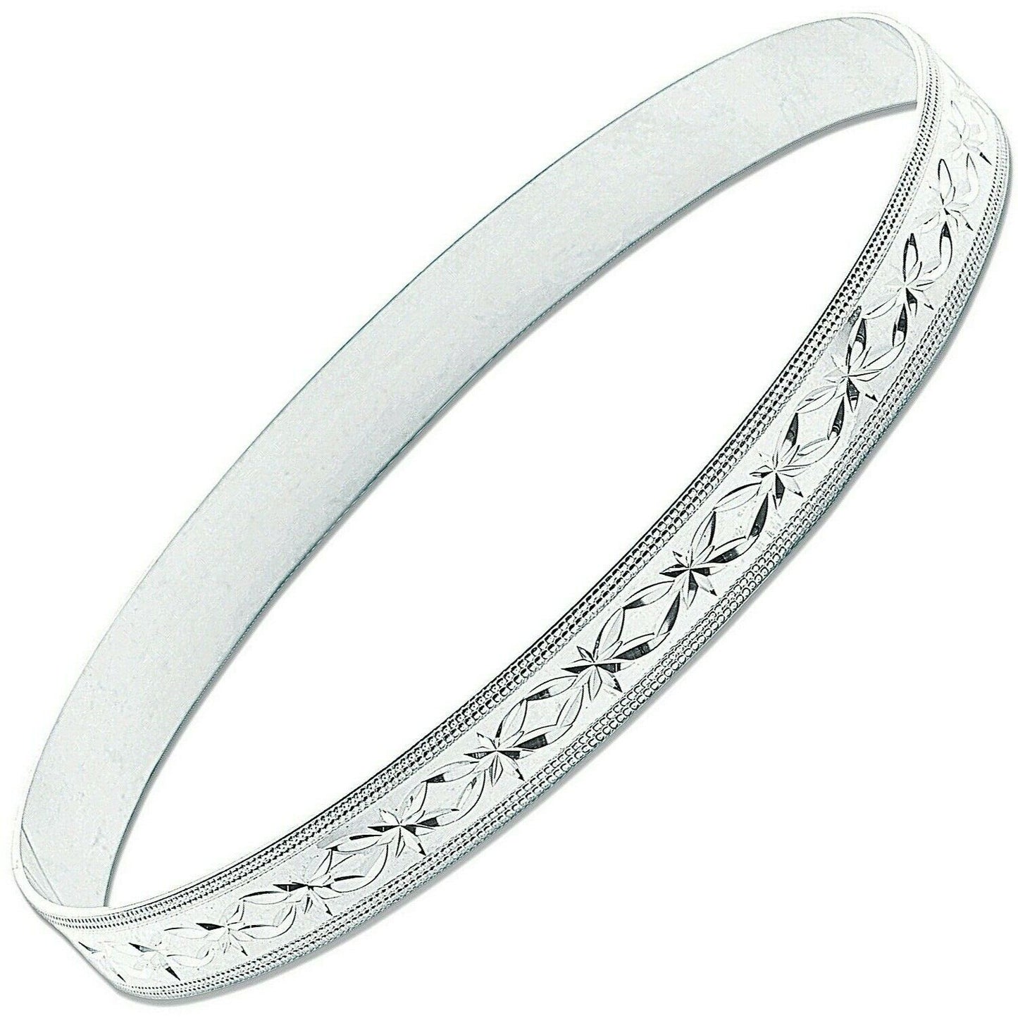 Sterling Silver 7mm Diamond Cut D-Shaped Slave Bangle