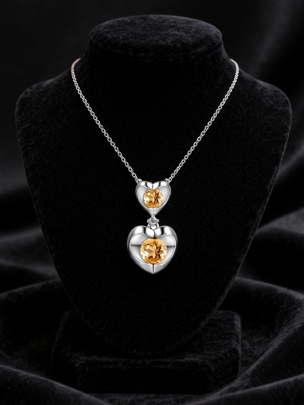 Citrine Heart Necklace With Diamond Solid White Gold 18" 46cm Length Chain