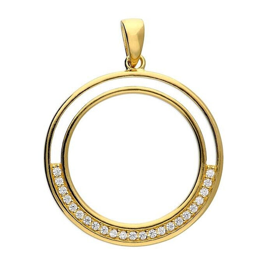 Double Circle Hoop Pendant With CZ's 18ct Yellow Gold on 925 Sterling Silver
