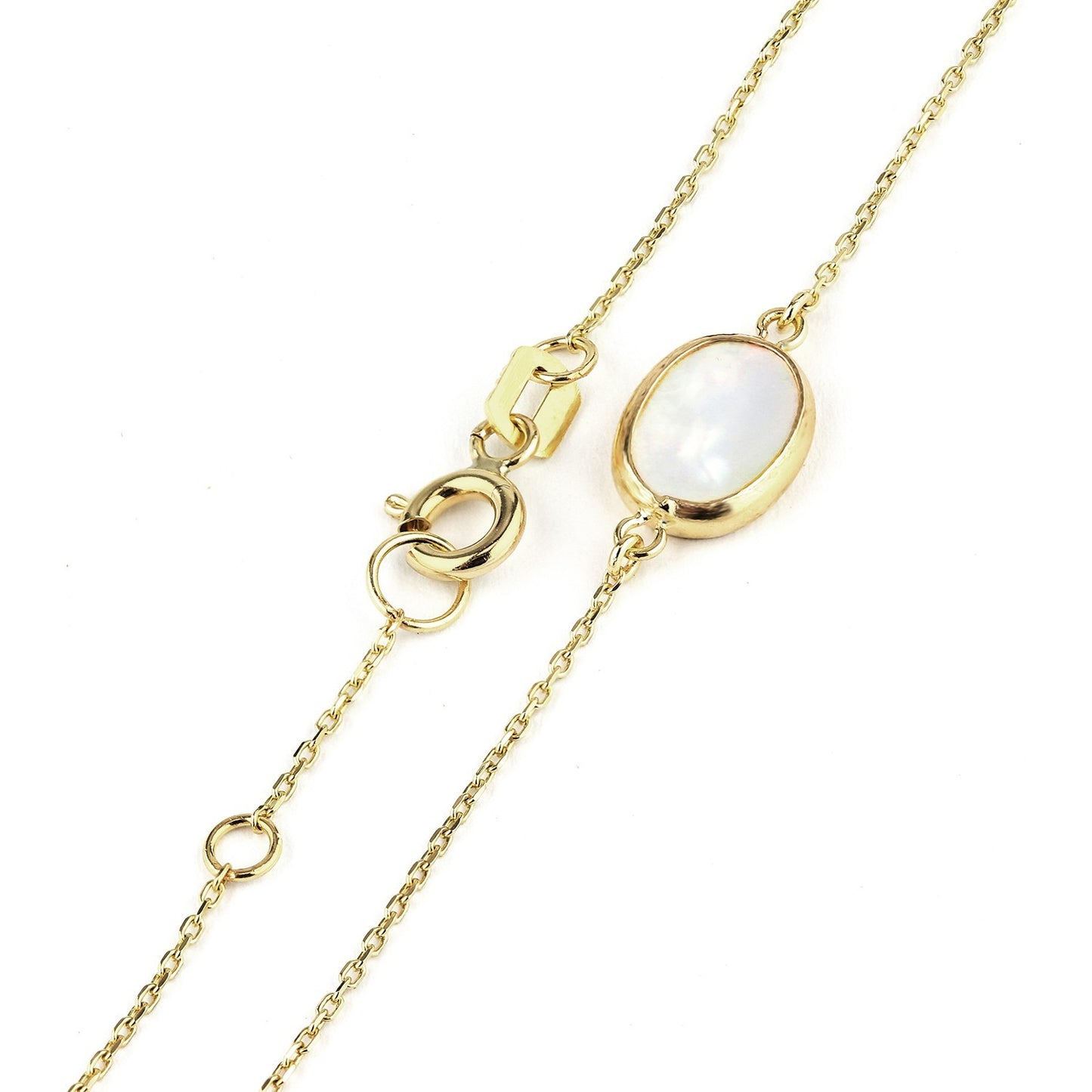 Oval Mother of Pearl Chain Bracelet Yellow Gold 375 Hallmark 17.5-19cm