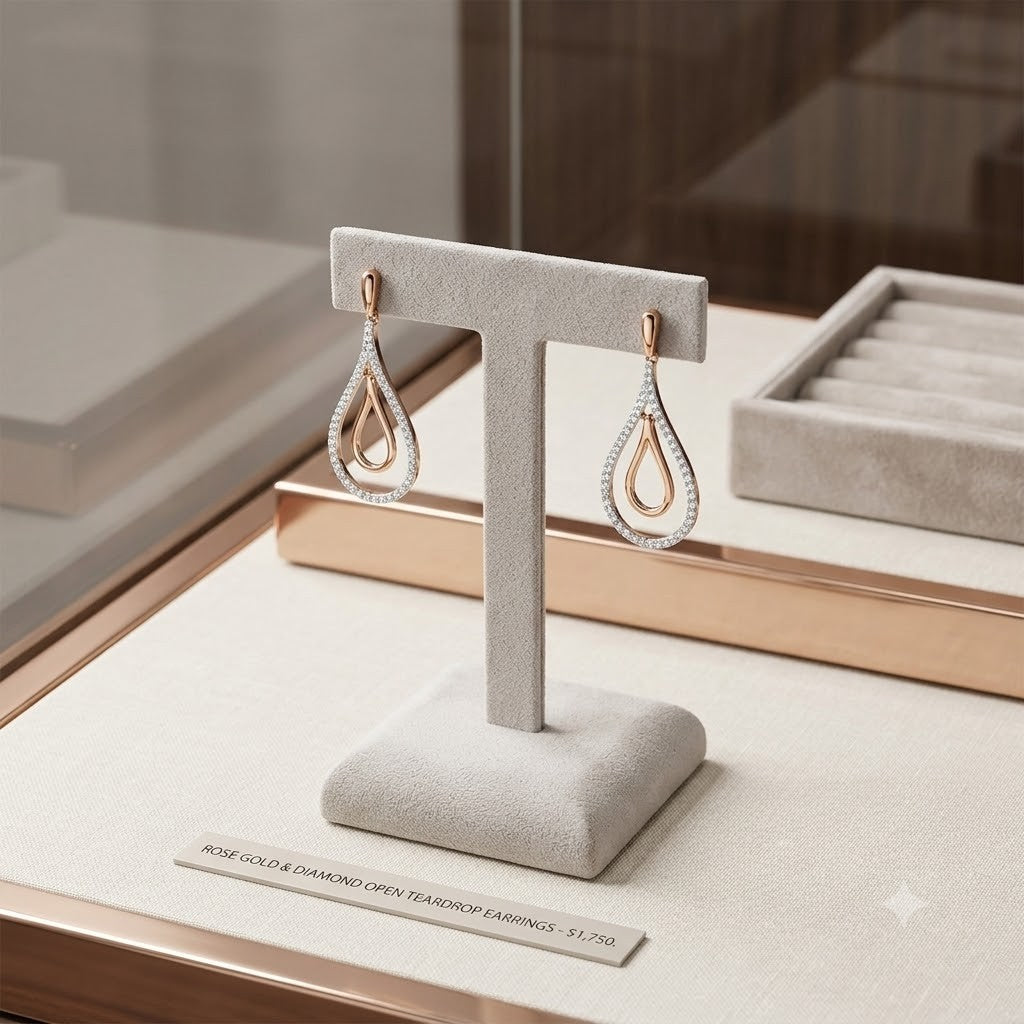 Yellow Gold Diamond Open Teardrop Earrings Double Frame Drop Dangle 27mm