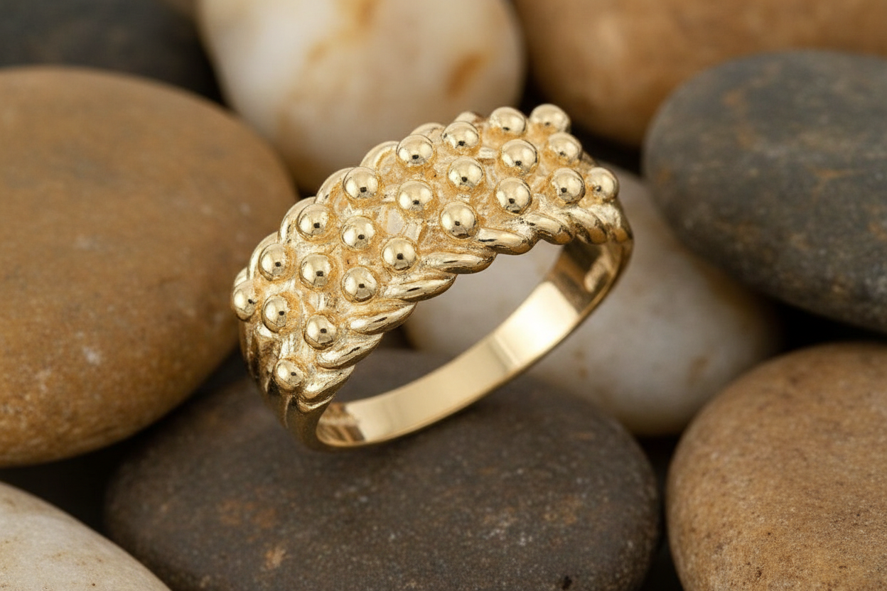 Yellow Gold Keeper Ring Gents 3 Row Solid 9 Carat Hallmarked British made