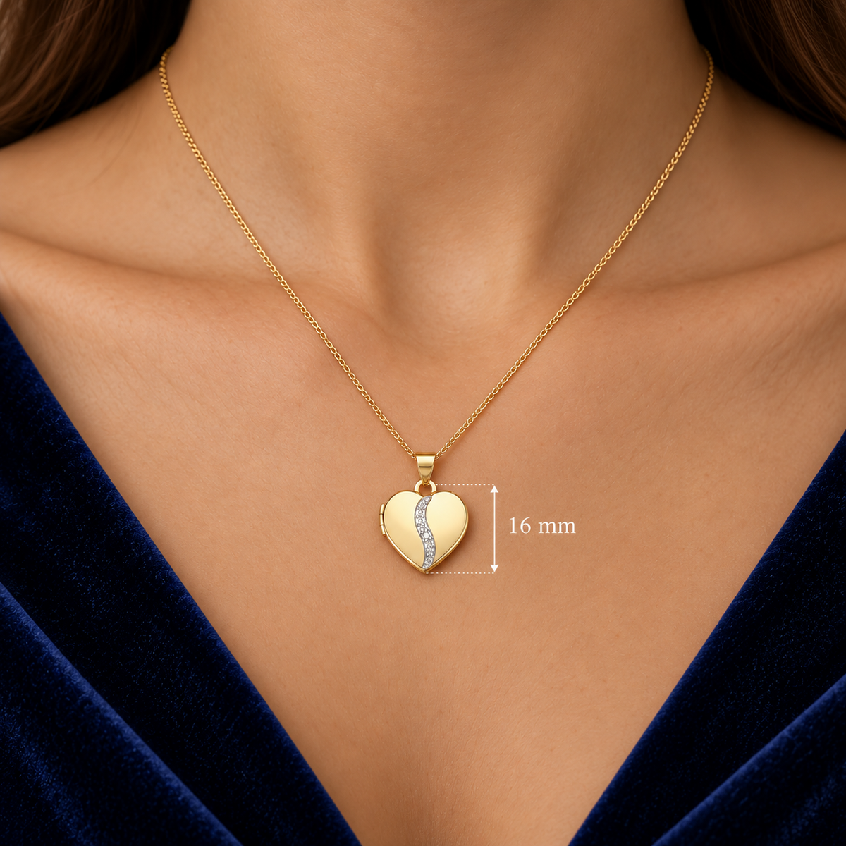 Real Diamond Heart Locket 9ct Yellow Gold 18" Chain Photo Keepsake Hallmarked