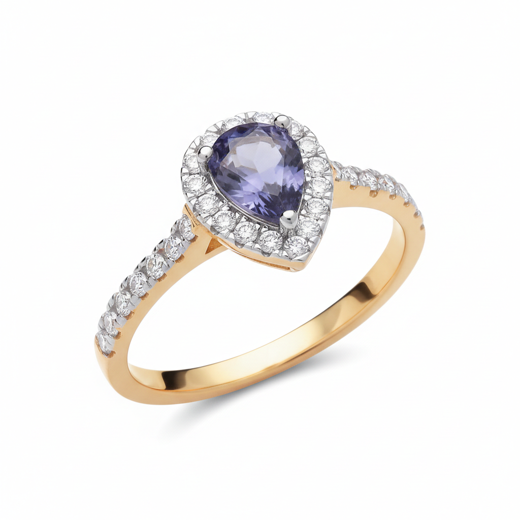 18ct Yellow Gold Tanzanite Pear Ring Sterling Silver 925 Hallmark Size K-S