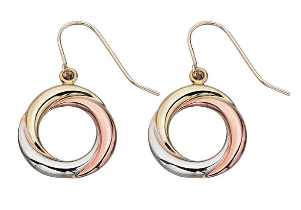 Open Circle Pendant and Earrings Set 9ct Three Colour Gold 16, 18 or 20" Chain