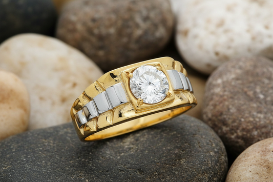 9ct Two Tone Gold Square Top Gents Ring Solitaire Signet Fully Hallmarked