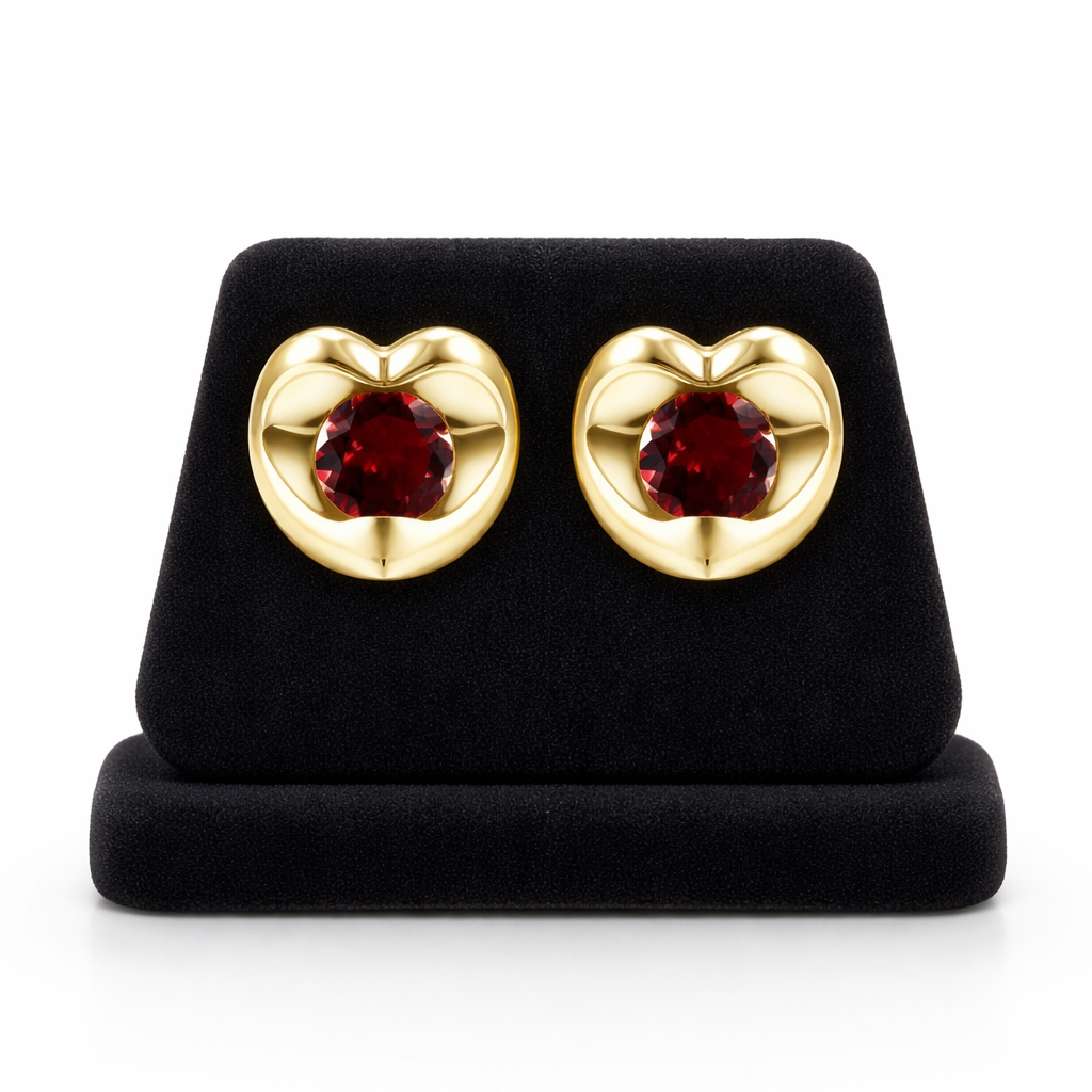 Natural Garnet Heart Stud Earrings 9ct Yellow Gold Studs Hallmarked