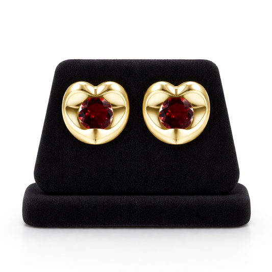 Natural Garnet Heart Stud Earrings 9ct Yellow Gold Studs Hallmarked