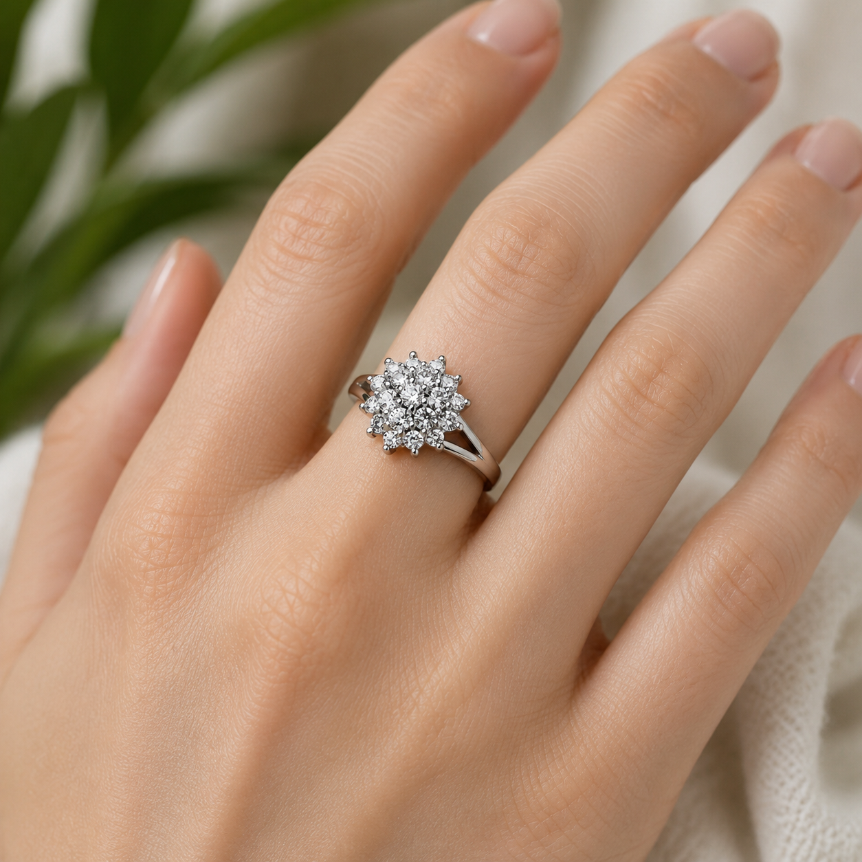 Elegant Zircon Cluster Ring in Solid Sterling Silver Engagement