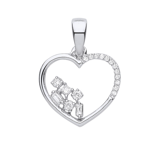 9ct White Gold 0.10ct Diamond Heart Pendant Made in London