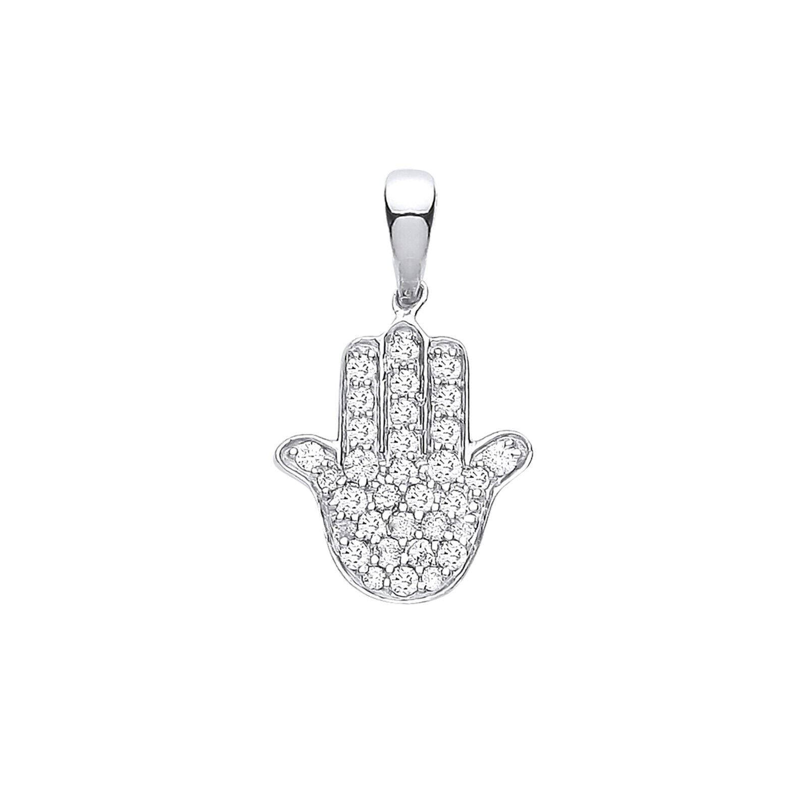 9ct White Gold 0.18ct Diamond Hamsa Hand Pendant Hallmarked