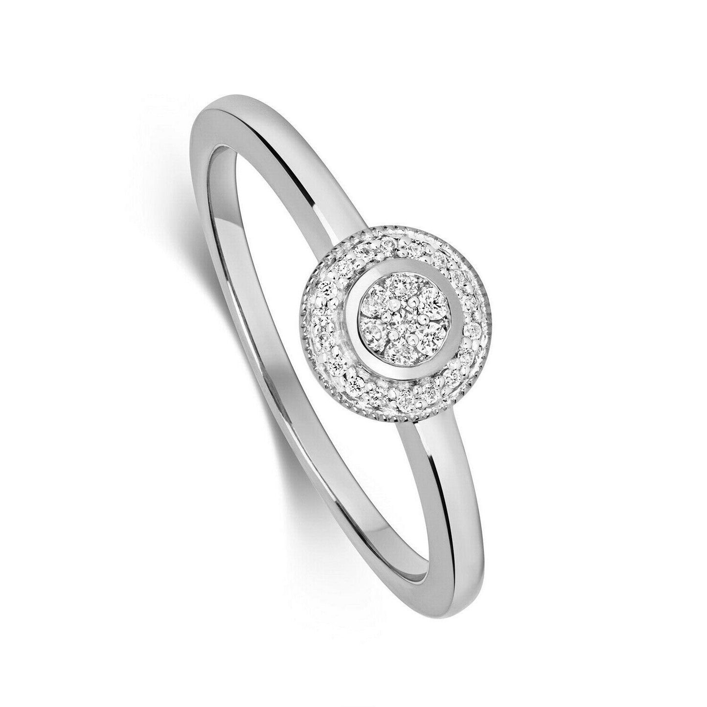 9ct White Gold Diamond Halo Ring Cluster Engagement