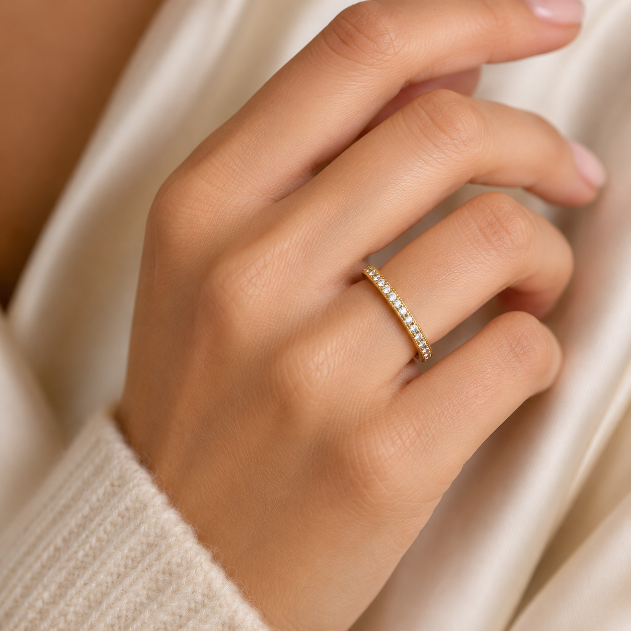 18ct Gold Full Eternity 3mm Band Ring on Solid Sterling Silver 925 Hallmark