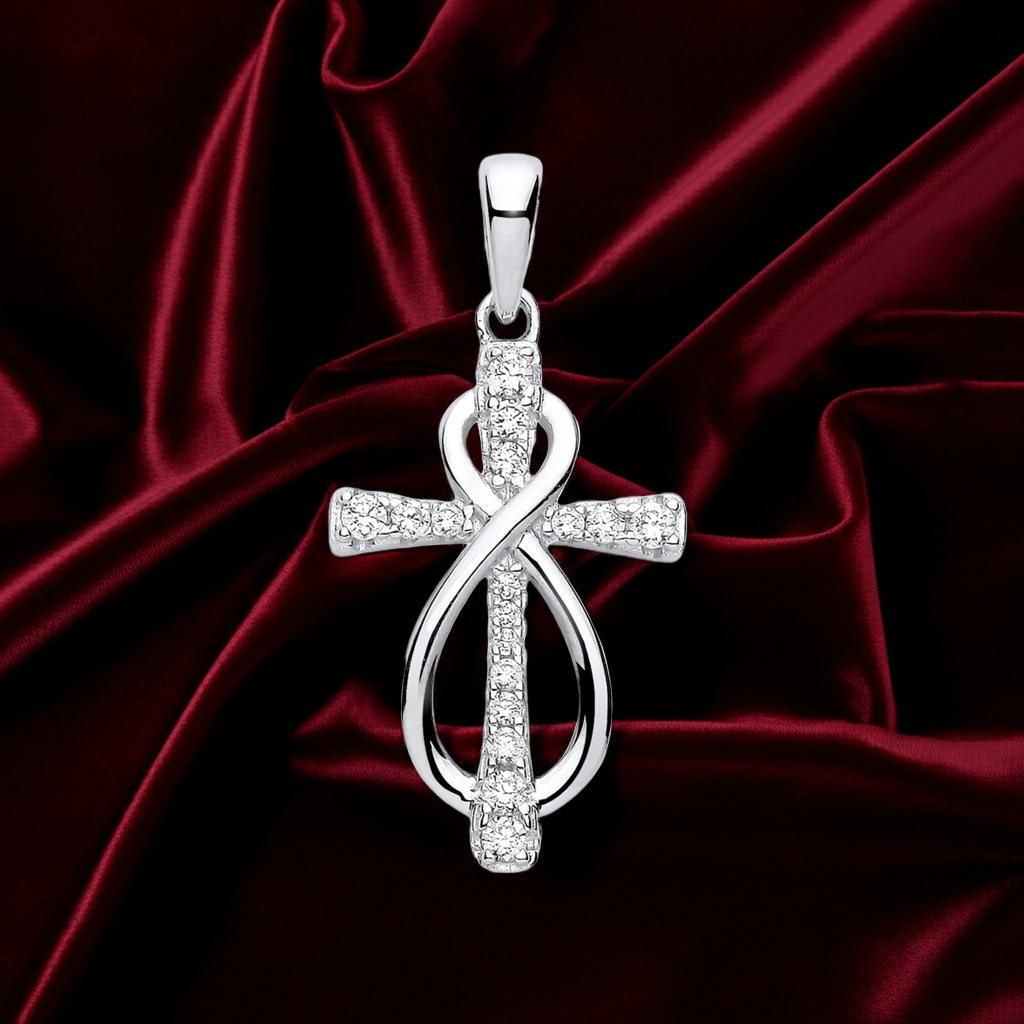 Sterling Silver Infinity Cross Pendant  925 Hallmark Rhodium Finish 29mm