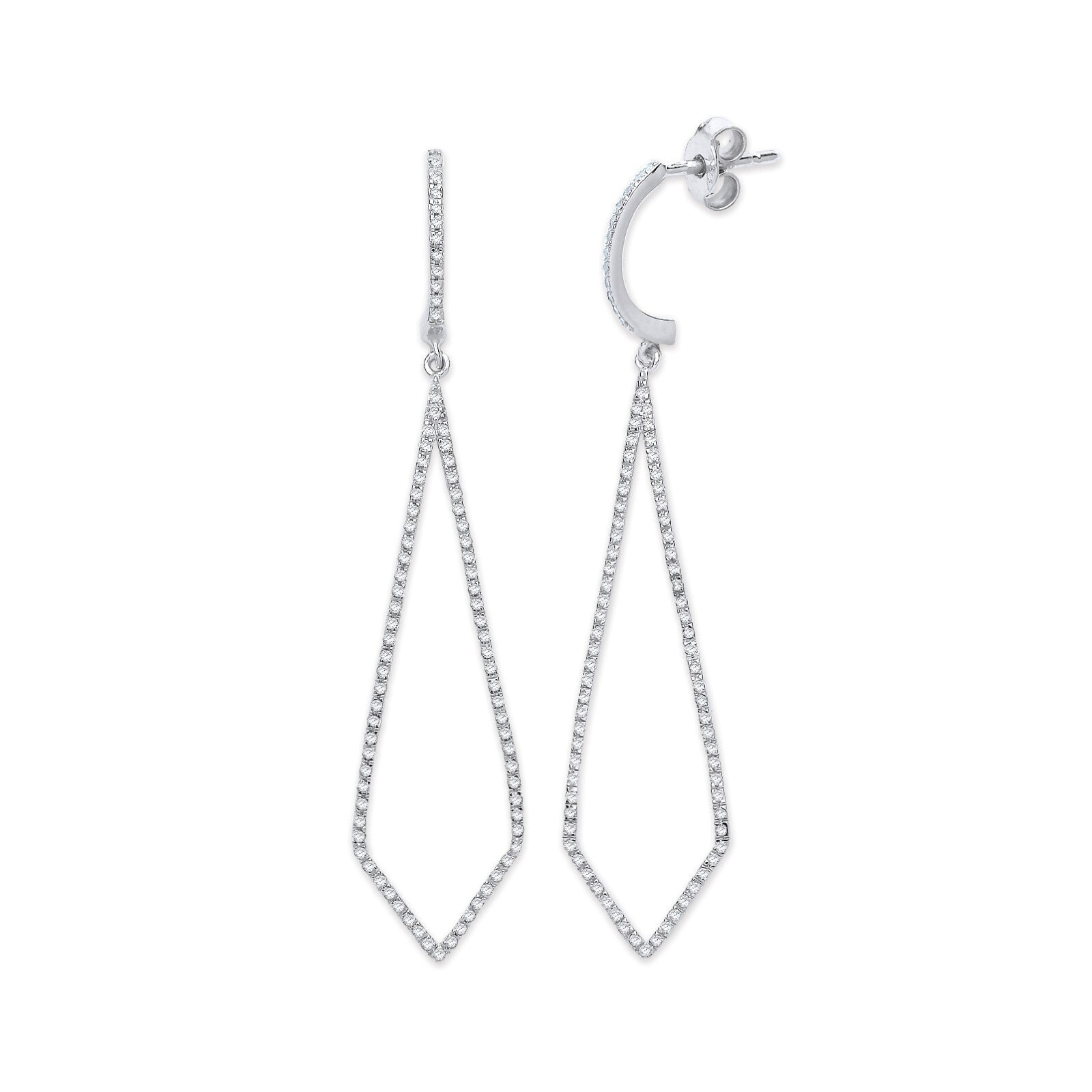 9ct White Gold 0.40ct Diamond Drop Earrings 54mm Length Hallmarked British Made