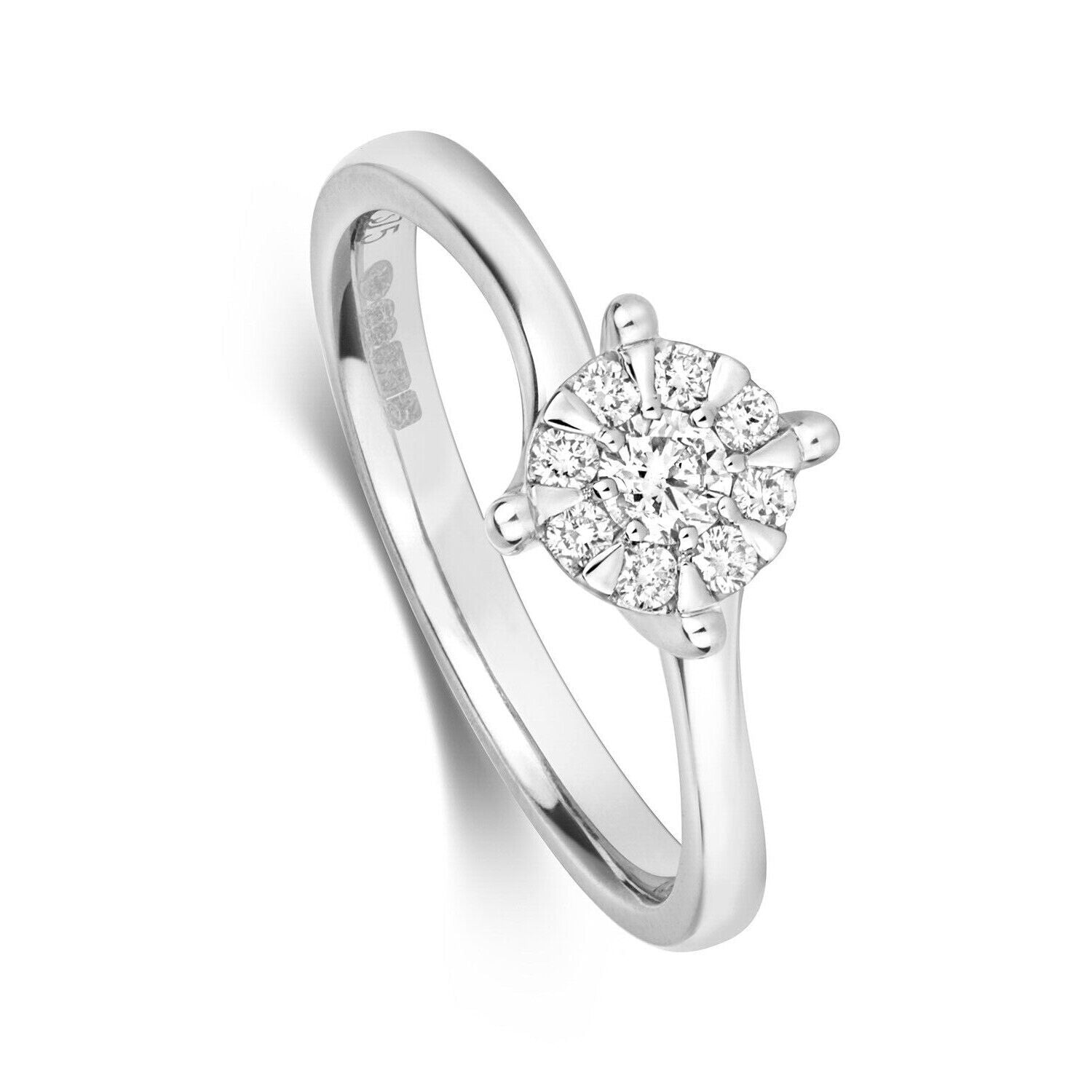 Real Diamond Twist Engagement Ring 9ct White Gold Brilliant Set 0.25ctw