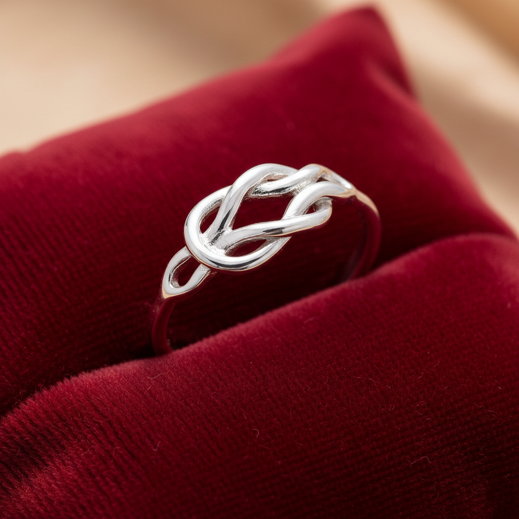 Sterling Silver Knot Ring 925 Hallmark Rhodium Finish Sizes K - S