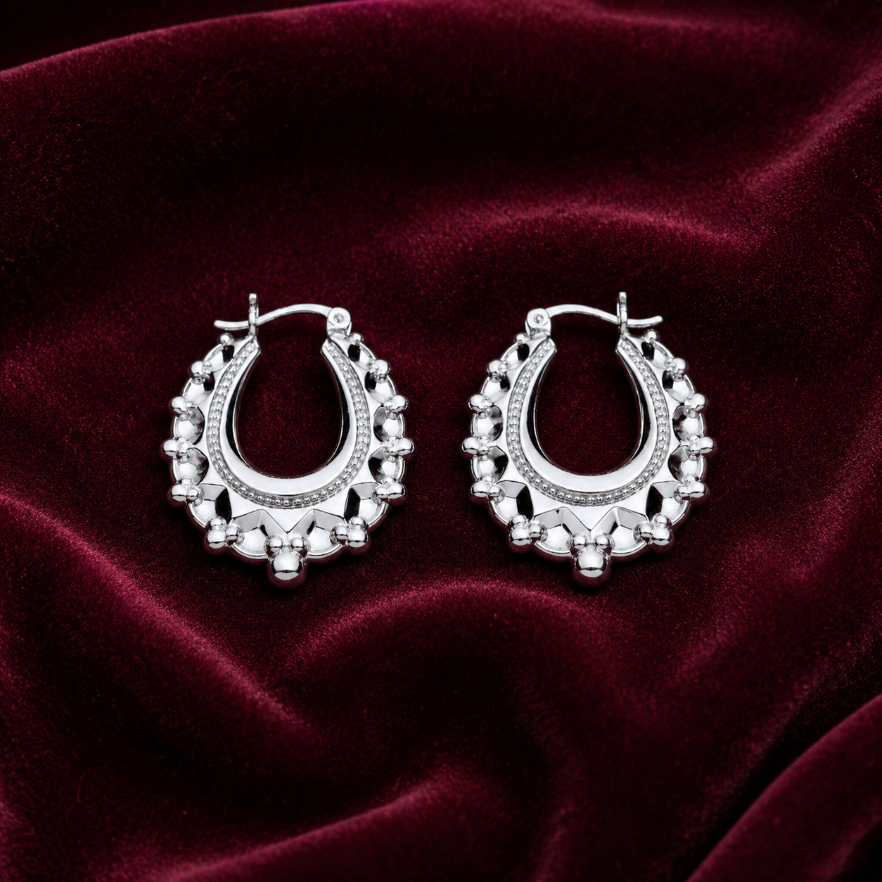 Sterling Silver Oval Creole Hoop Earrings 46mm 925 Hallmark