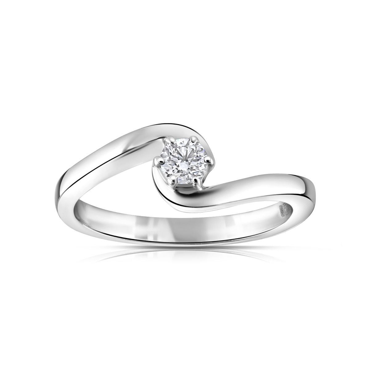9ct White Gold Real Diamond Twist Solitaire Ring 0.15ctw Engagement Size J - Q