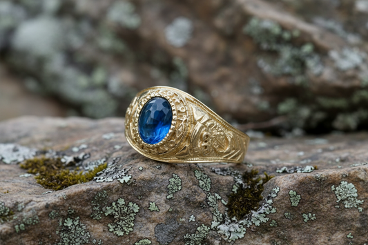 9ct Yellow Gold Blue Cabochon College Ring Graduation Hallmarked