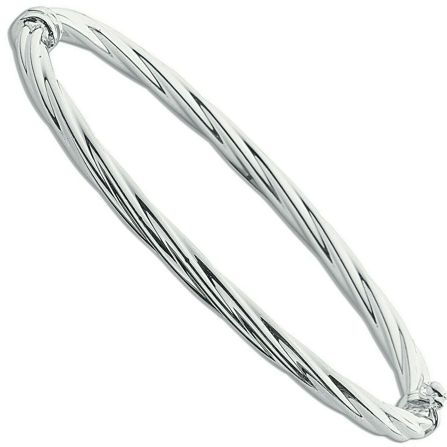 Sterling Silver Twisted Bangle Ladies Hinged British Made 925 Hallmark Boxed