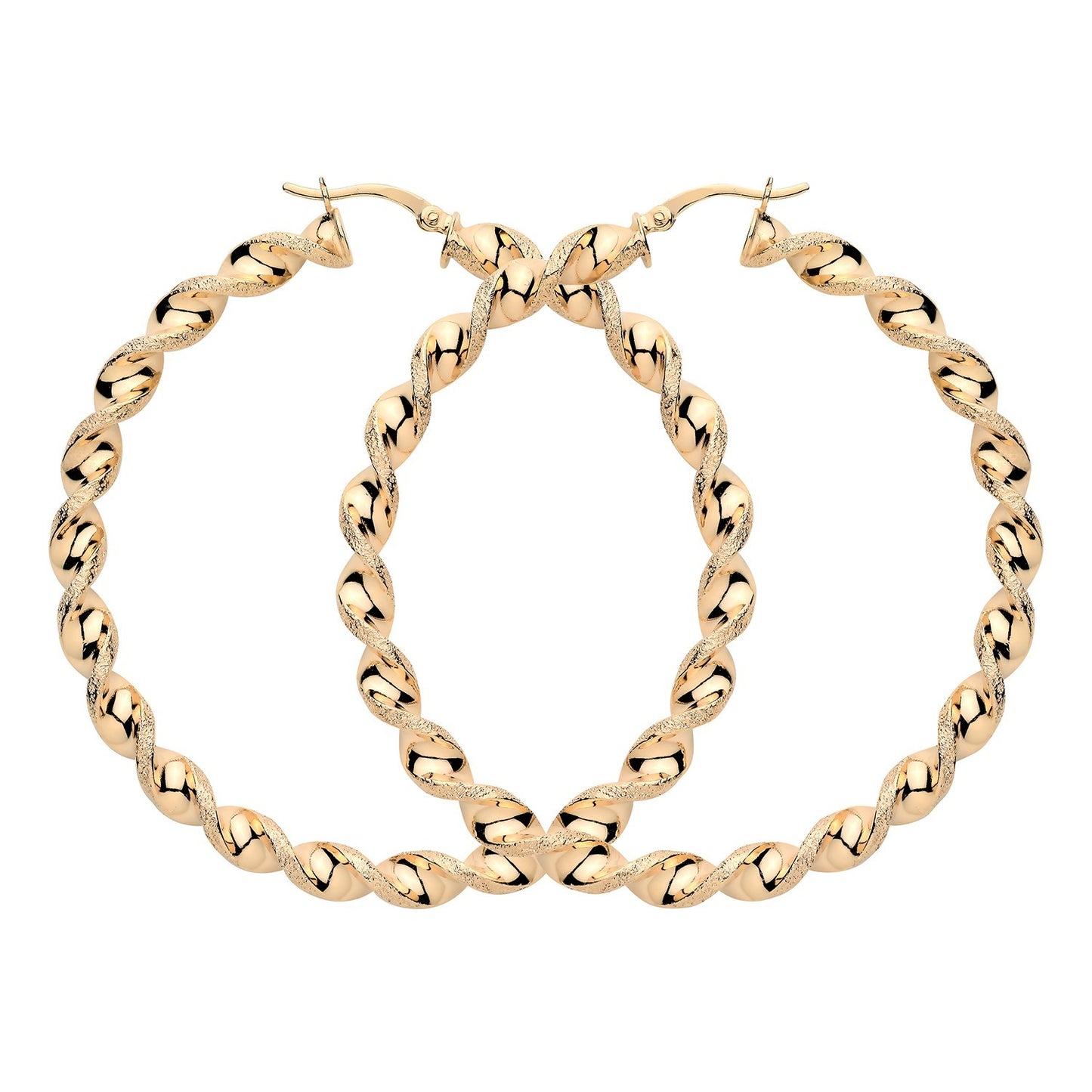 18ct Gold Large Hoop Earrings on Solid Sterling Silver Glitter Twist Hoops 60mm
